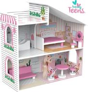 Immagine di TRENDY TEEND, Casa delle Bambole in Legno, Casa Giocattolo a 2 Livelli con Accessori e Fashion Doll Bambolina Inclusa